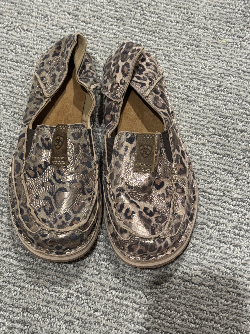 Ariat Leopard-Pattern Slip-On Loafers in Brown and Black